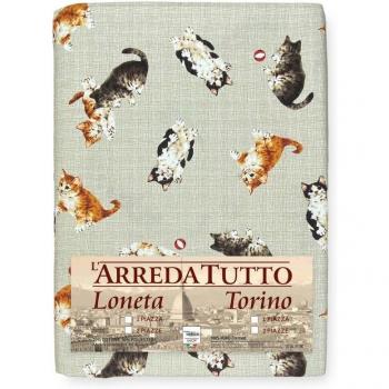 CopriDivano Telo Arredo Gran Foulard Gattini Beige Puro Cotone 2 Piazze