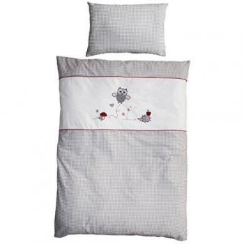 Bettdecke & Kissenbezug „Adam und Eule“ – Kinderbettwäsche 100 % Baumwolle 100x135 cm