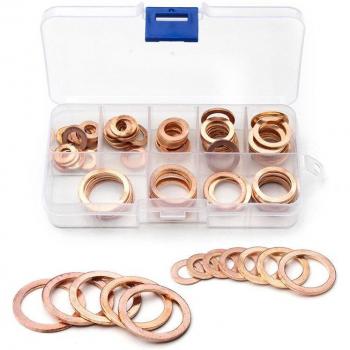 80Pcs Copper Flat Washers M6-M20 Oil Brake Sealing Gaskets with Storage Box