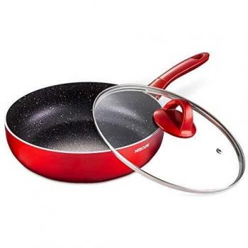 Hiteclife Deep Fry Pan 26cm, Red, 5-Layer Non-Stick, Induction Compatible