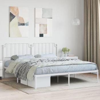 VidaXL Metal Bed Frame with Headboard White 160x200 cm