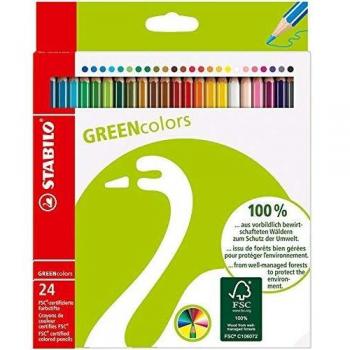 Matite colorate Stabilo GreenColors con astuccio in cartone da 24 colori assortiti