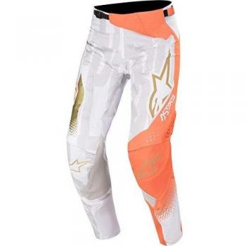 Pantaloni Alpinestars Techstar 2020 Factory Metal Bianco / Arancio Fluo / Dorato 28