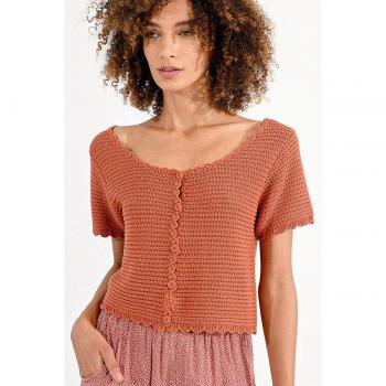 Blouse à manches courtes, tricot brodé