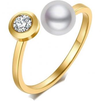 CACANA Stainless Steel Jewelry Ring for Women with Pearl and Zirconia NO.R76