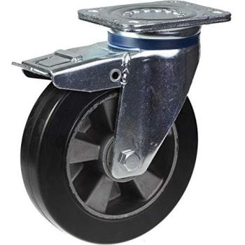 Roulette pivotante 200 mm à frein, caoutchouc noir, centre aluminium – 450 kg