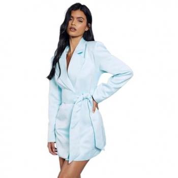 UK Size 8 Blue MissPap Satin Blazer Dress with Belt