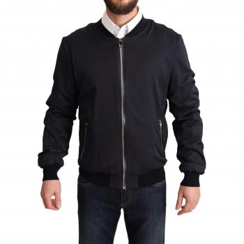 Dolce & Gabbana Men's Bomber Jacket in Blue Silk