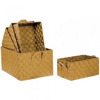 Housebox Lot 5 paniers jaune curry, deux sangles polypropylène/métal