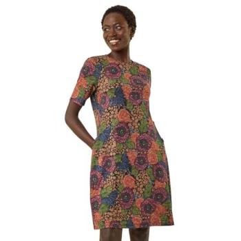 Multicolor Roman Floral Shift Dress – Size 12