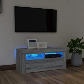 JINLEFU TV Stand with LED Lights Grey Sonoma 90x35x40 cm