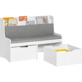 Panca per Scarpe con Libreria e Cuscino, Scatola Portaoggetti con Ruote, Bianco 100x45x70 cm