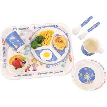 Plateau enfant rêveur – Vaisselle 4 pièces en porcelaine légère, lumière intégrée