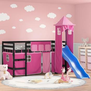 Lit mezzanine pour enfants avec tour rose 80x200cm en pin