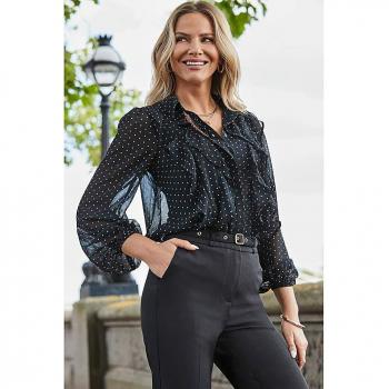 Sosandar Black Spot Ruffle Shirt – Women's 14