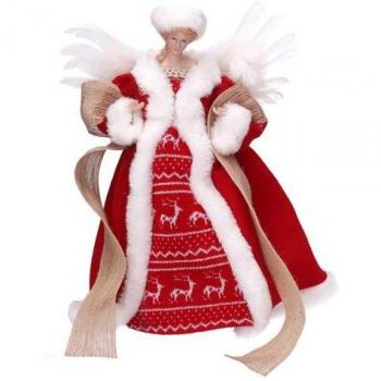 Decorazione angelo in tessuto per albero di Natale, bianco e rosso, Ø22 x H30 cm