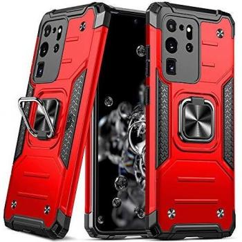 Funda Protectora DASFOND para Samsung Galaxy S20 Ultra, Grado Militar, Soporte Anillo Metal Reforzado, Montaje Magnético, Color Rojo