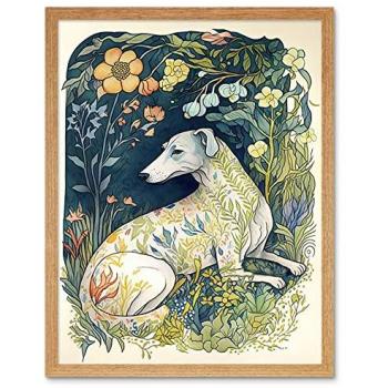 Elegant Greyhound in Petal Paradise – 12x16 Wall Decor