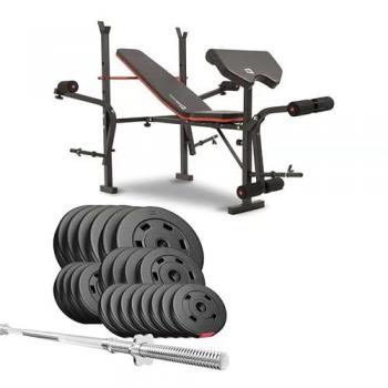 Banc Hop‑Sport HS‑1055 Pliable : Ensemble Curl/Papillon/Presse + Haltères 69 kg en Plastique