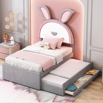 Letto & Soggiorno per Bambino 90x200 – Tessuto Velluto, Cassetti Integrati