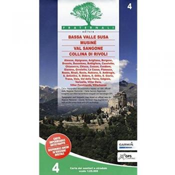 Carta n. 4. Bassa Valle Susa, Musiné, Val Sangone, Collina di Rivoli. Carta dei sentieri e stradale 1:25.000. Adatto a GPS