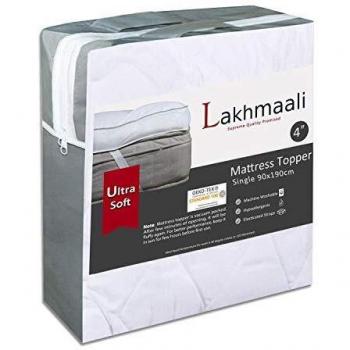 Lakhmaali Single Bed Mattress Topper, 4 Inch Thick, Microfiber Quilted Cover, White (90x190cm)
