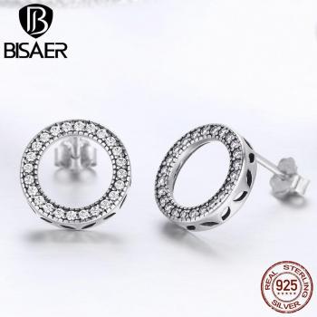 BISAER 925 Sterling Silver Clear CZ Earrings for Women