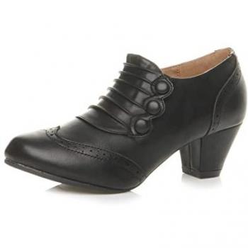 AJVANI Women's Mid Cuban Heel Brogue Shoe, Black, 6