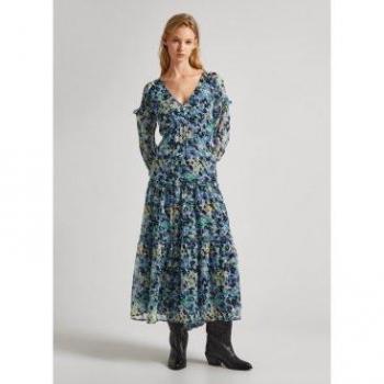 Vestido Carina azul con volantes estampado de Pepe Jeans