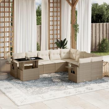VidaXL Garten-Sofagarnitur 10-tlg. Beige Polyrattan mit Kissen