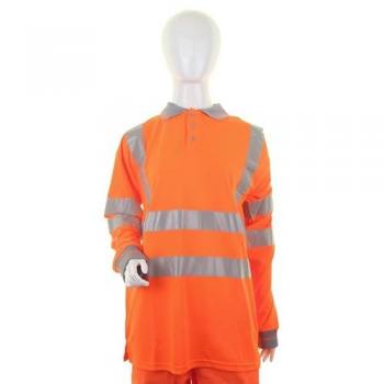 Ladies Hi-Vis Long Sleeve Rail Spec Polo Shirt Orange Medium