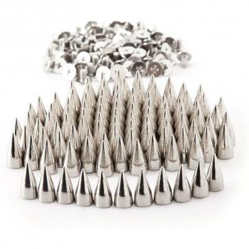 100 Stück 7x14mm Metall Kegel Spikes Nieten für Punk Lederhandwerk (Silber)