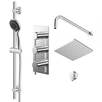 Circo Polished Chrome Triple Thermostatic Valve Mixer Shower with Square Fixed Head and Clyde Slide Rail Kit
