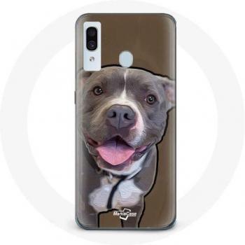 Pitbull Design Hülle für Samsung Galaxy A20 Weiß Grau