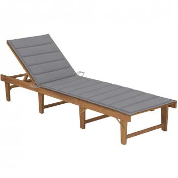 Solid Acacia Wood Folding Sun Lounger with Cushion