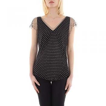 Top Strass Rete V‑Schiro Nera