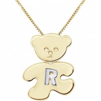 Ciondolo LÉA & ARTHUR per bambina – TEDDY BEAR, oro giallo con lettera R in argento 925
