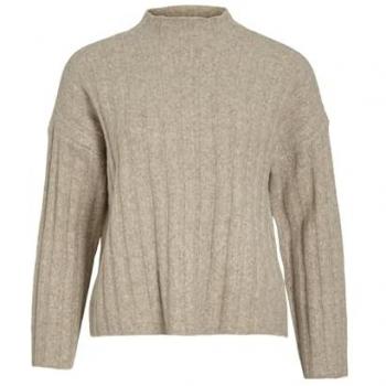 Vila Damen Sweatshirt VIJANEY Hochkragen Langarm Rippstricktop Braun