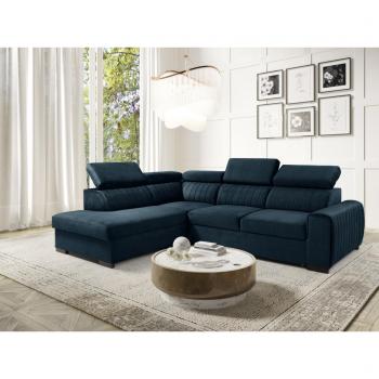 Canapé d'angle LARICA en tissu bleu nuit avec conversion