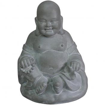 Statue Dessin Happy Bouddha en Magnésie Blanc de 24 x 21 x 31 cm