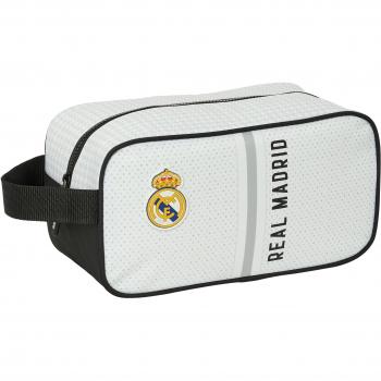 Zapatillero Real de Madrid, Portabotas Real Madrid, Bolso Neceser Real Madrid, con Asa, Temporada 24/25, Licencia Oficial 100%, Niños, Niñas, Color Blanco, 29 x14 x 15 cm. Kiglam