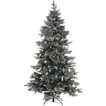 Árbol de Navidad Artificial 210 cm Verde con Base de Metal y Efecto Nieve
