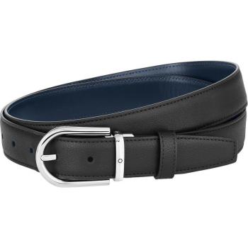 Cinturón Montblanc de Hombre Reversible en Piel Negra con Hebilla en Forma de Herradura