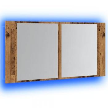 Armario baño con espejo de luz LED y diseño envejecido (90x12x45 cm)