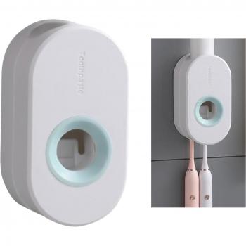 Adhesive Toothpaste Dispenser with Toothbrush Rack