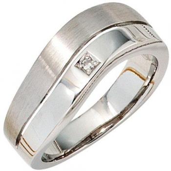 JOBO Damenring 585 Gold Weißgold 1 Diamant 0,01ct. Ringgröße 58