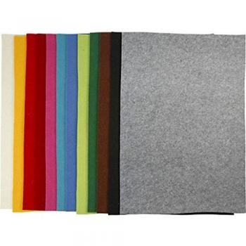 Feutrine synthétique, 42x60 cm, épaisseur 3 mm, assortiment de couleurs, 12 feuilles