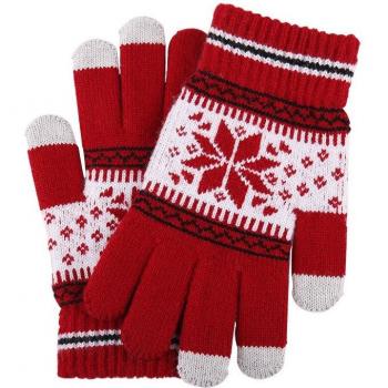Warm Knitted Gloves with Snowflake Print for Touchscreen Devices