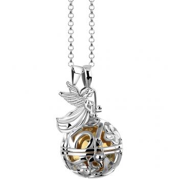 Nenalina Romantische Engelsflüsterer Halskette 80 cm – 925 Sterling Silber mit Klangkugel und Engel‑Anhänger