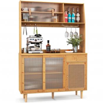Mobile di design per cucina: bambù, vetro temperato, scaffali aperti